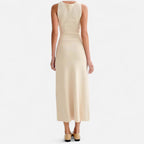 Mevassi | Women’s Long Knitted Maxi Dress with Round Neck – Sleeveless Fine Knit with Faux Pockets