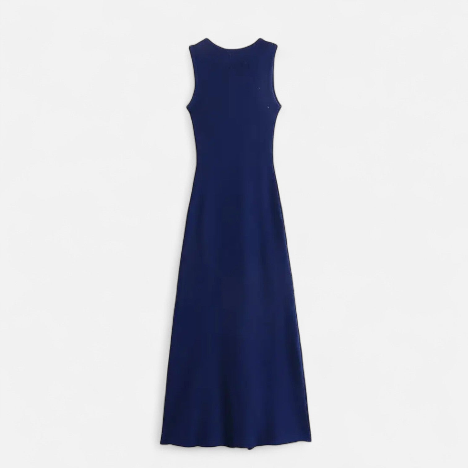 Mevassi | Women’s Long Knitted Maxi Dress with Round Neck – Sleeveless Fine Knit with Faux Pockets