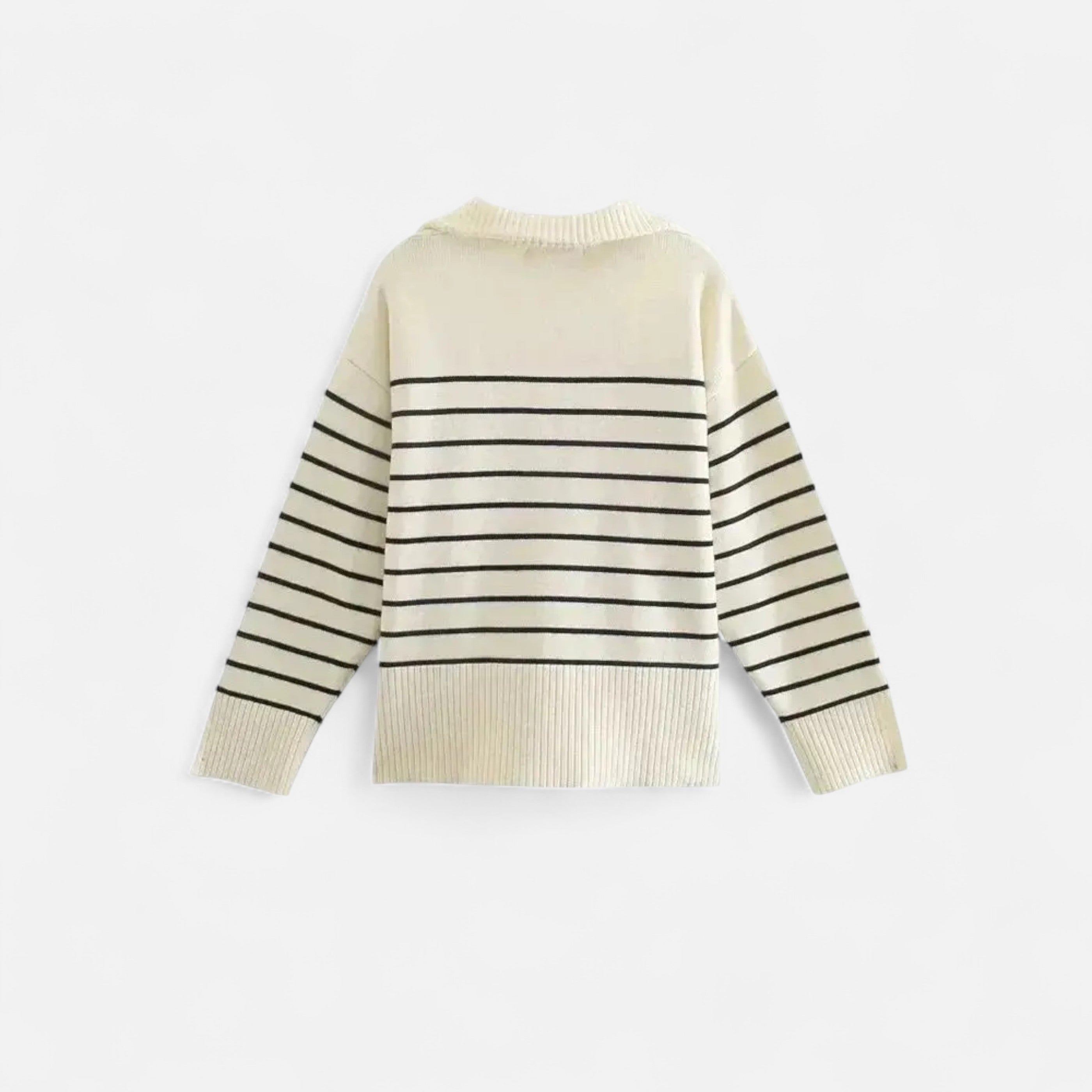 Mevassi | Women’s Zip-Up Sweater – Vintage Stripe Elegance