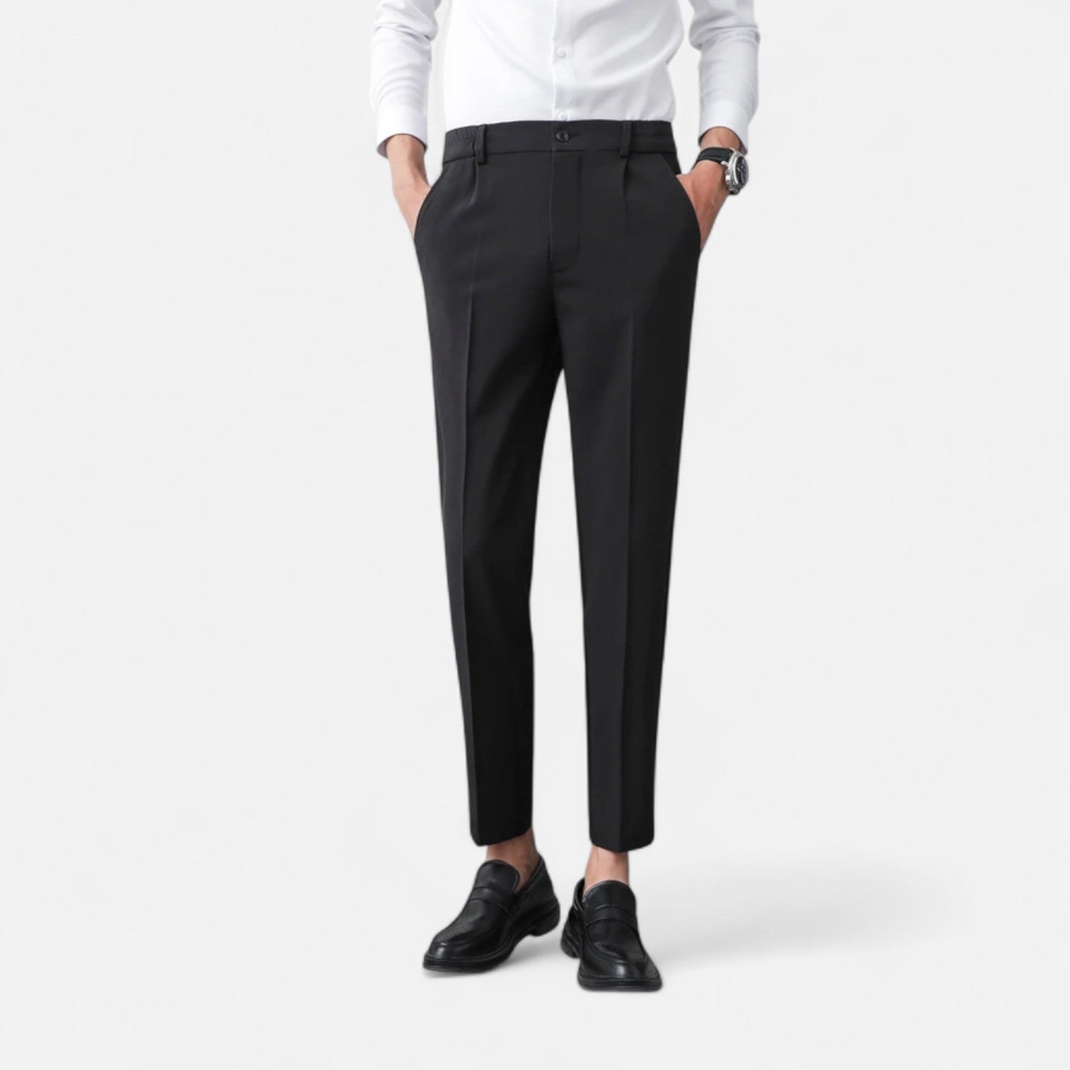 Mevassi | Men’s Slim Straight Wrinkle‑Free Dress Trousers – Casual Suit Pants with Elastic Comfort Waistband