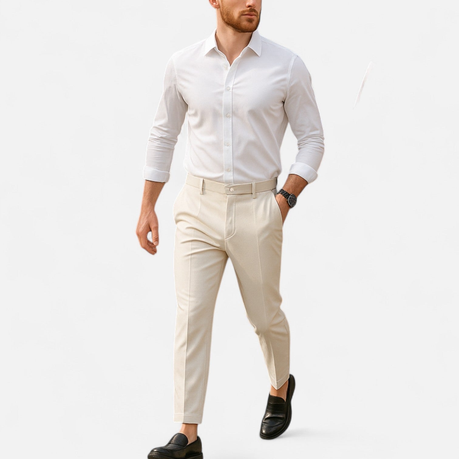 Mevassi | Men’s Slim Straight Wrinkle‑Free Dress Trousers – Casual Suit Pants with Elastic Comfort Waistband