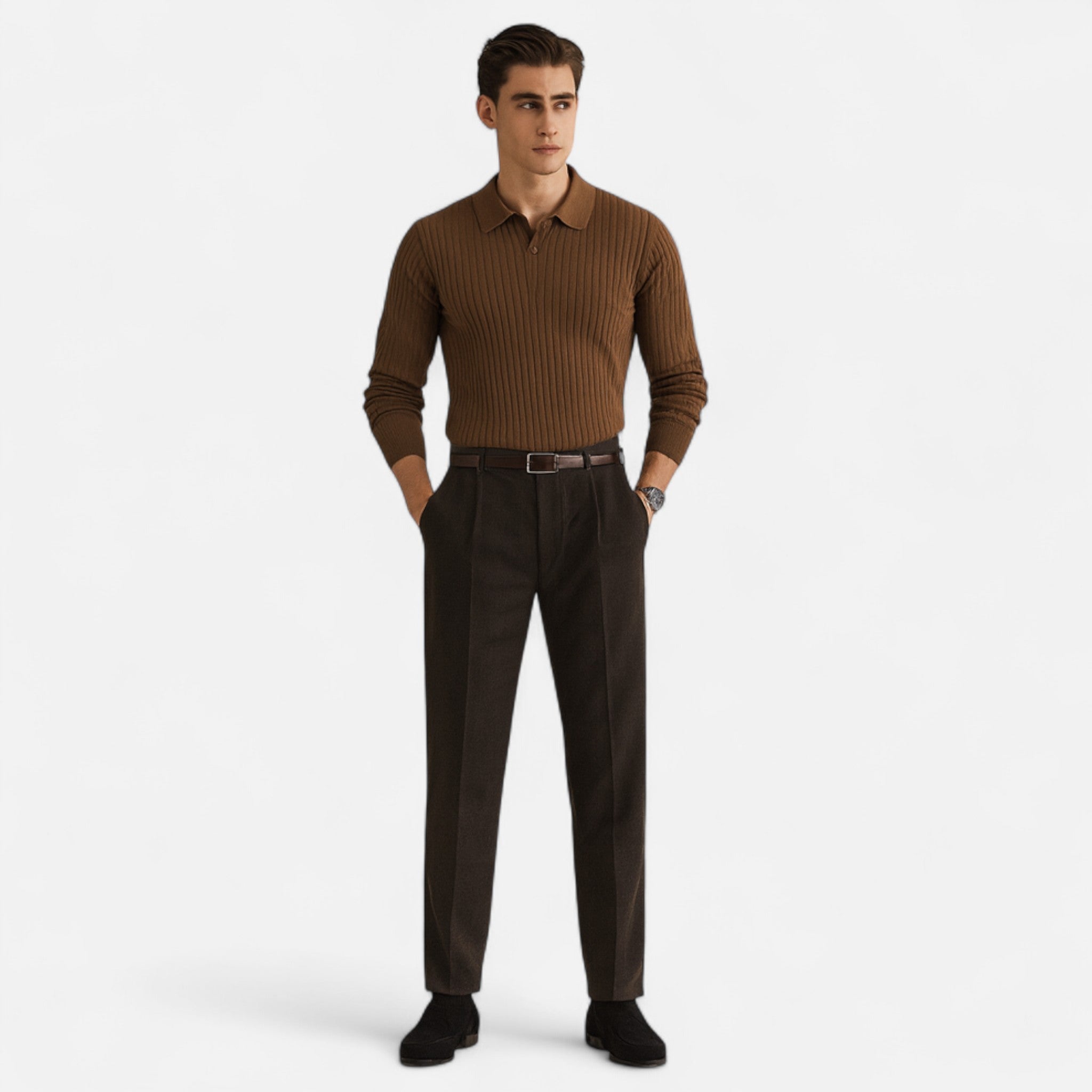 Mevassi | Men’s Knit Polo – Solid Colour Heritage Elegance