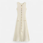 Mevassi | Women’s Long Knitted Maxi Dress with Round Neck – Sleeveless Fine Knit with Faux Pockets