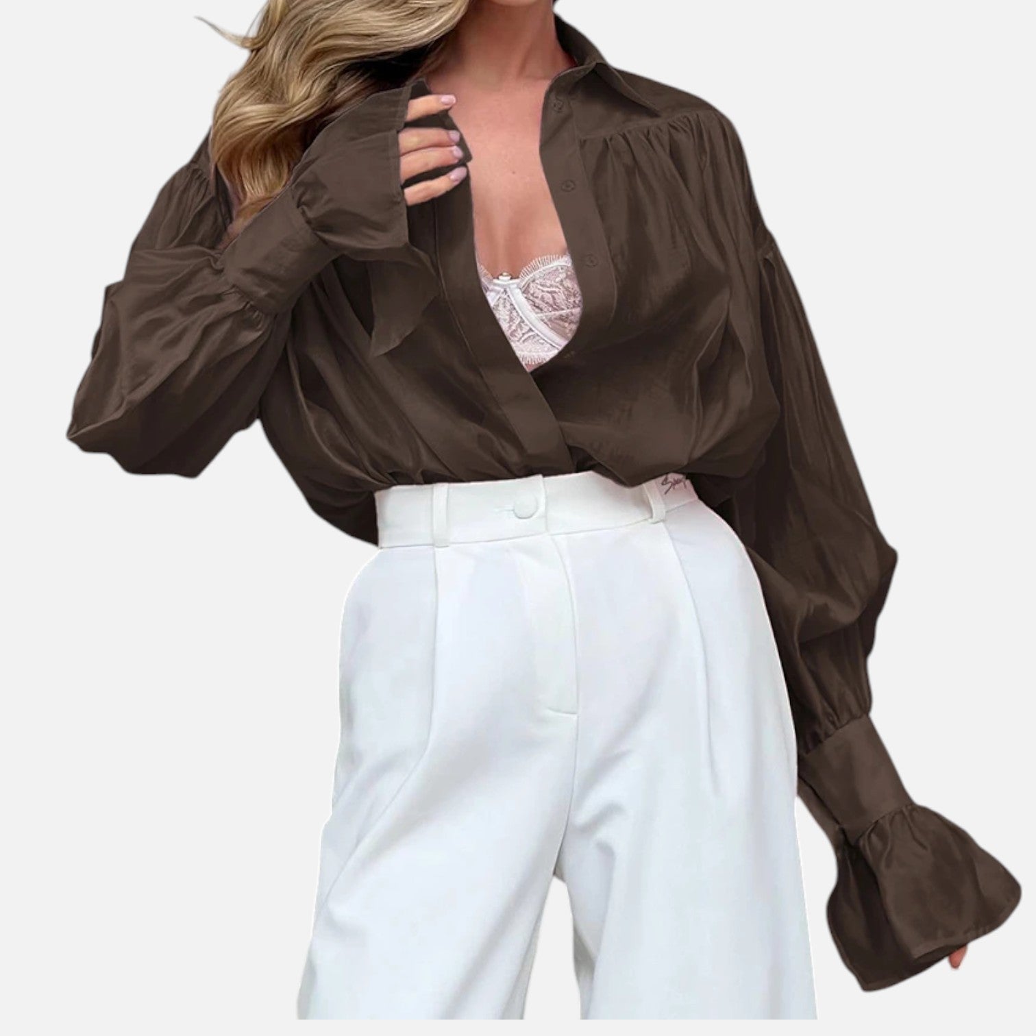 Mevassi | Women’s Long‑Sleeve Turn‑Down Collar Blouse – Lightweight Breathable Fabric, Casual‑Chic Styling