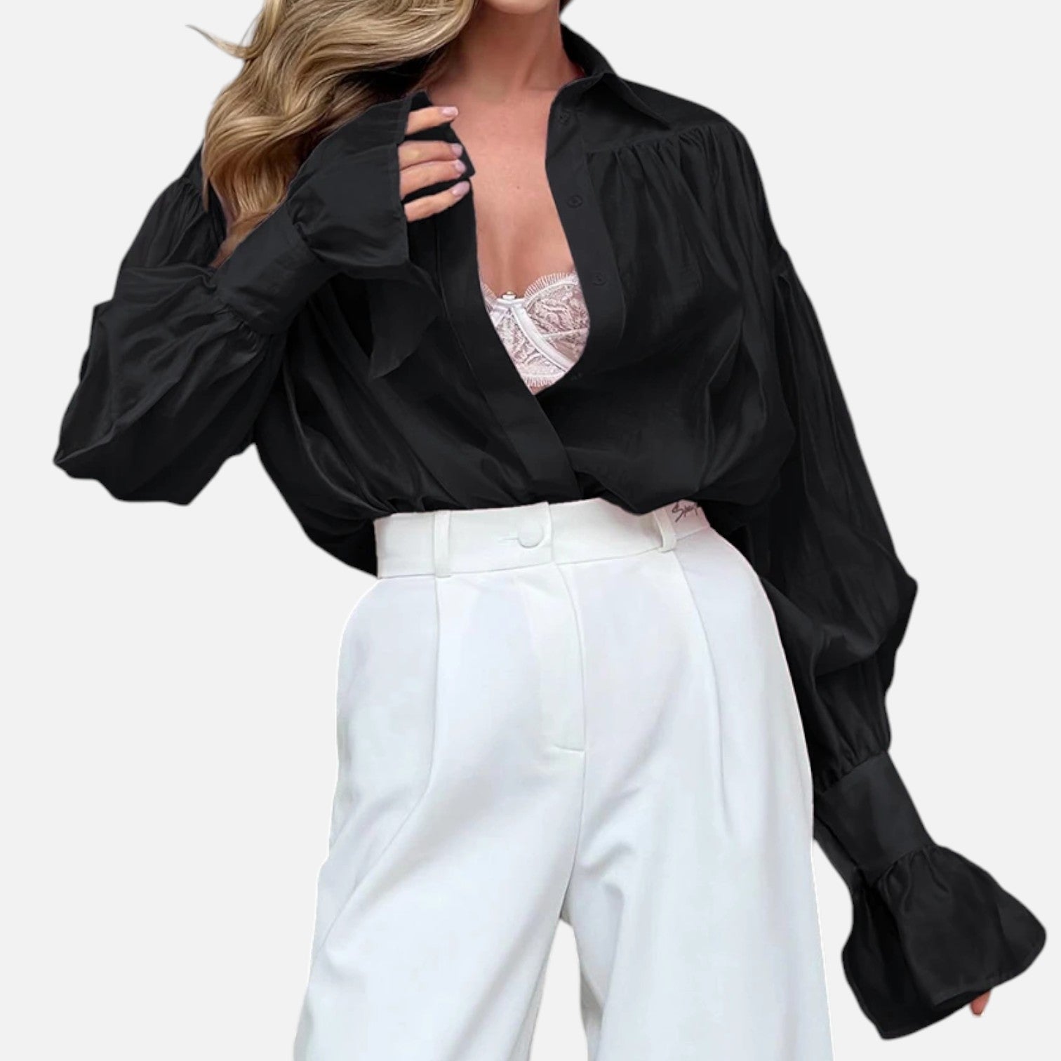 Mevassi | Women’s Long‑Sleeve Turn‑Down Collar Blouse – Lightweight Breathable Fabric, Casual‑Chic Styling