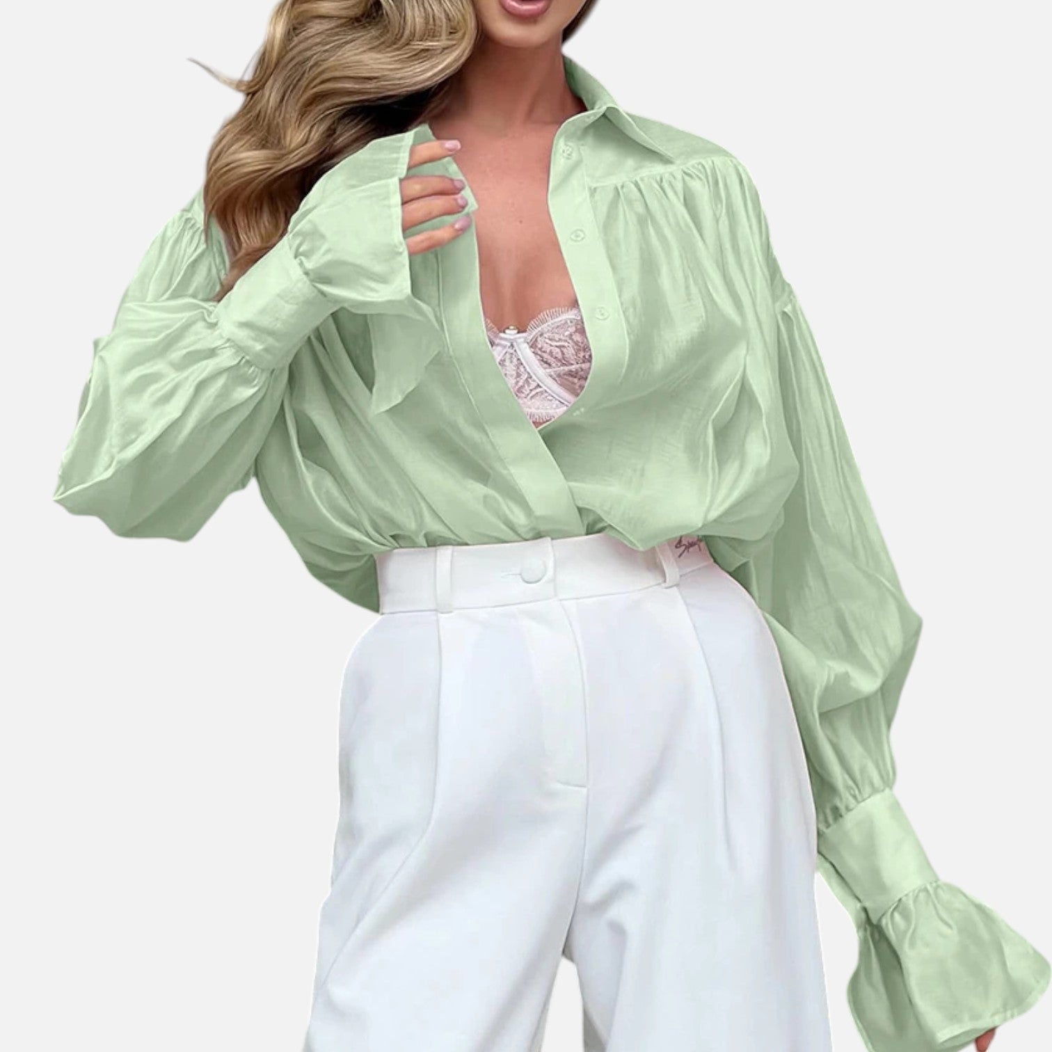 Mevassi | Women’s Long‑Sleeve Turn‑Down Collar Blouse – Lightweight Breathable Fabric, Casual‑Chic Styling