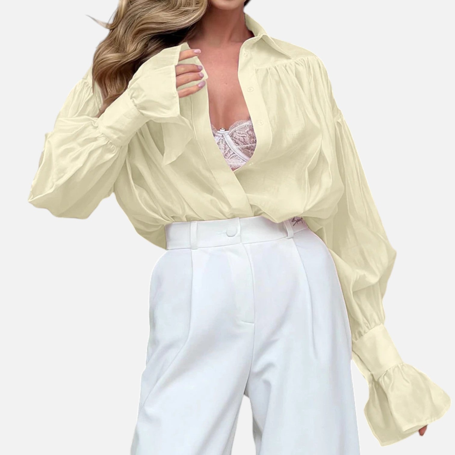 Mevassi | Women’s Long‑Sleeve Turn‑Down Collar Blouse – Lightweight Breathable Fabric, Casual‑Chic Styling